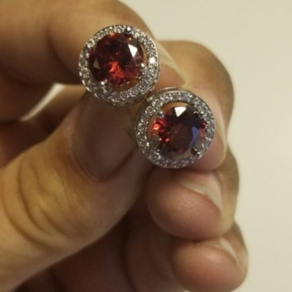 Elegance 10ct White Gold Princess Cut Ruby Studs - Picture 7 of 7